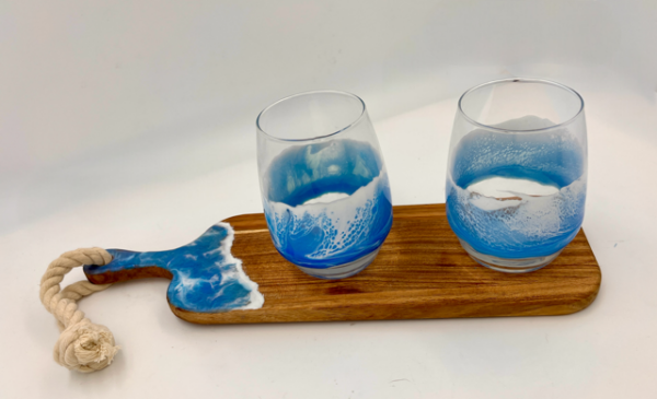 tide and glow glassware with charcuterie board