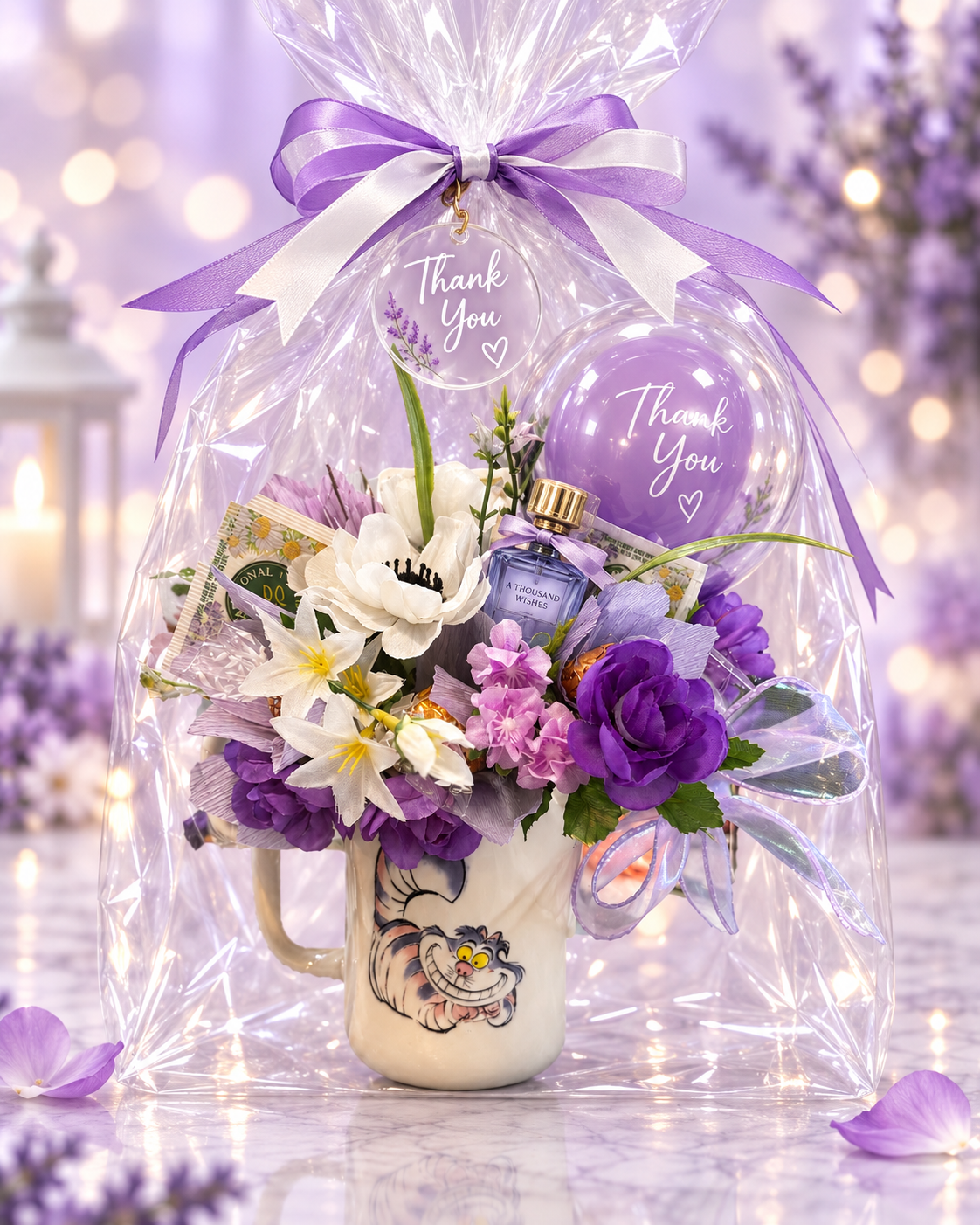 Curious Blooms tea, chocolate and candle mug bouqet gift set